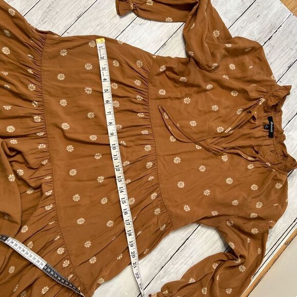 Madewell warm Hickory bloom dot tie-neck tiered min dress XS - Picture 7 of 10